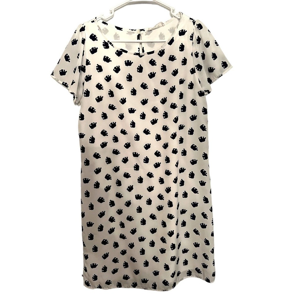 Peach Love California‎ Elephant Dress White And Navy Knee Length Small